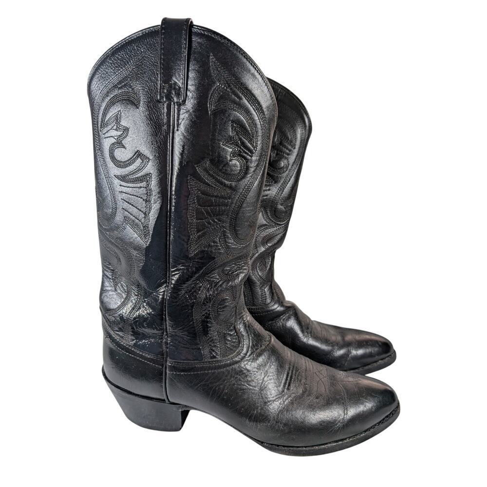 OLD WEST! BLACK GENUINE LEATHER FANCY STITCHED WESTERN COWBOY BOOTS! SZ 10.5